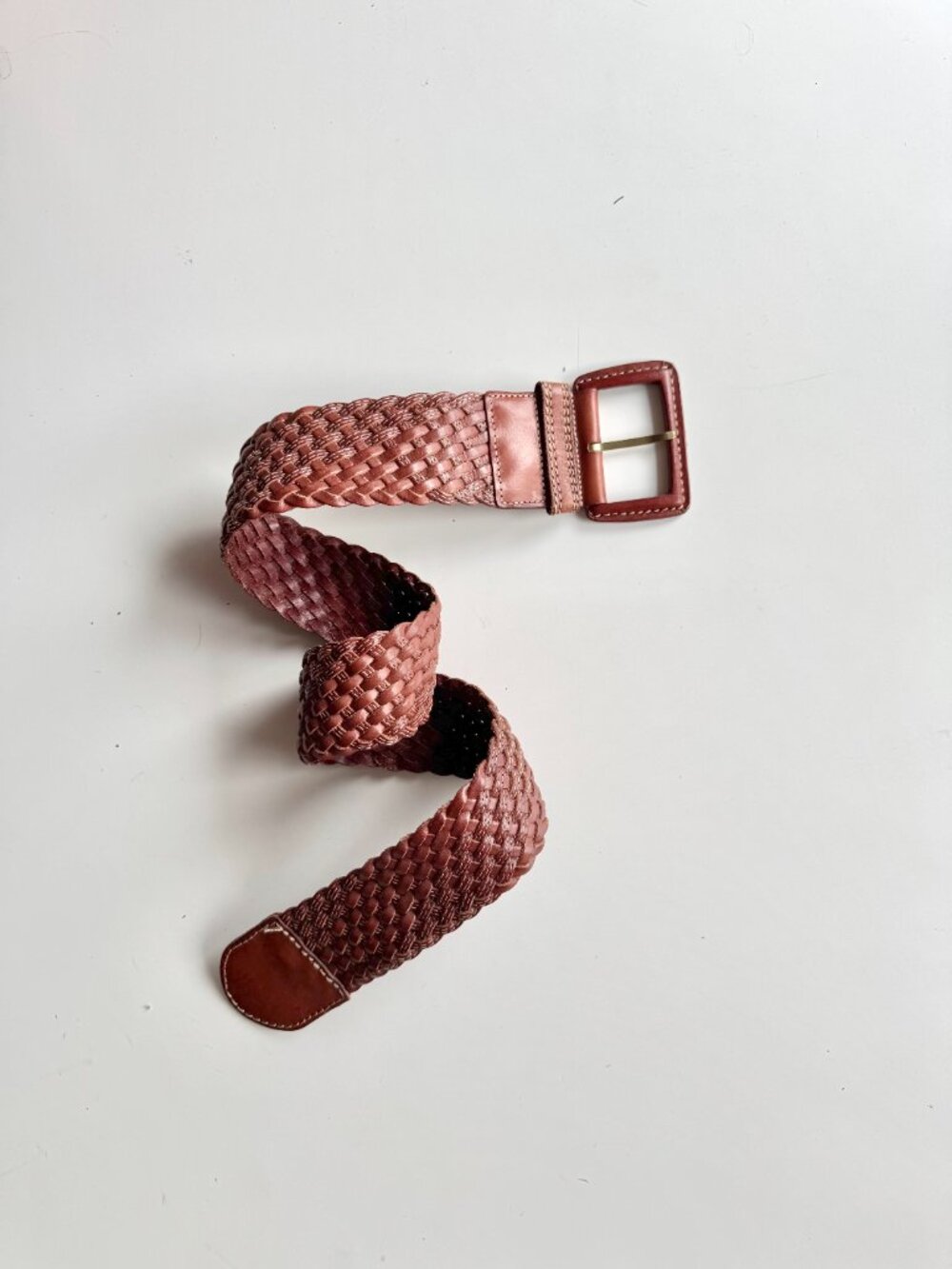 LINEA PELLE Dark Brown Woven Leather Waist Cinch Belt, Size M